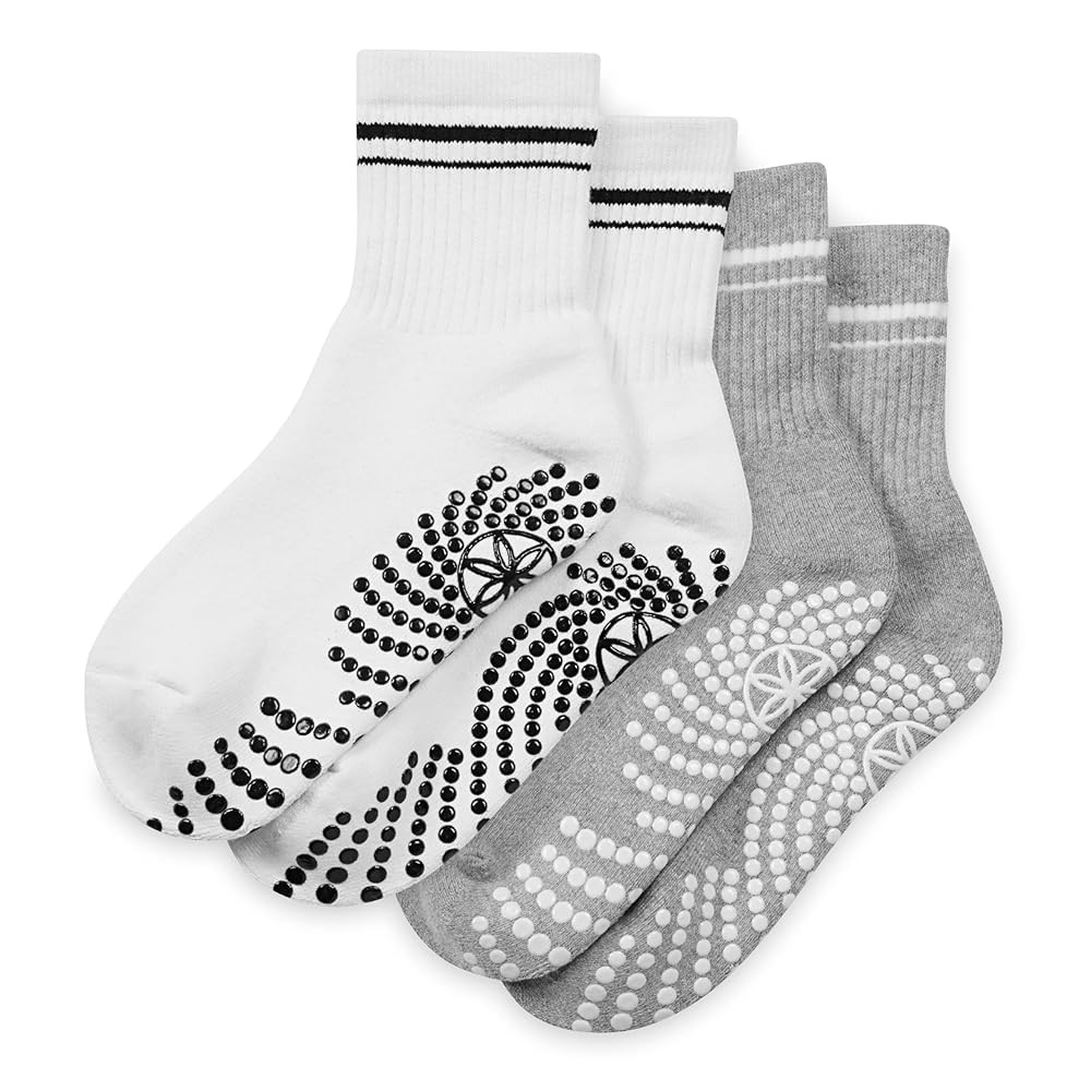 Gaiam Grippy Crew Socks (2-Pack, Grey/White), Non-Slip, Full-Toe Comfort Grippers for Yoga, Pilat... | Amazon (US)
