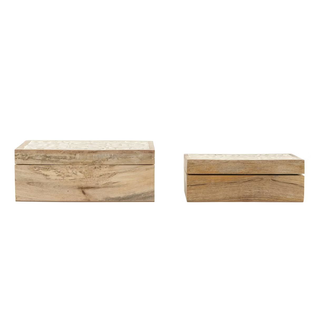 Set of 2 Decorative Hand Crafted Whitewashed Mango Wood Boxs Natural - Storied Home | Target