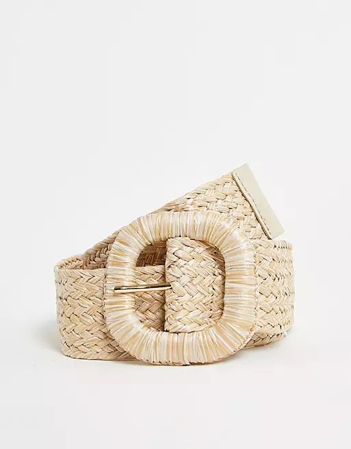 Pieces straw buckle belt in natural | ASOS (Global)