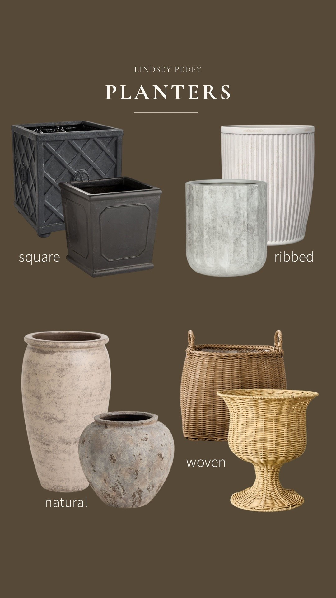 Outdoor planters by style!

Planter, woven planter, square planter, ribbed planter, front porch, outdoor decor

#LTKHome #LTKSeasonal