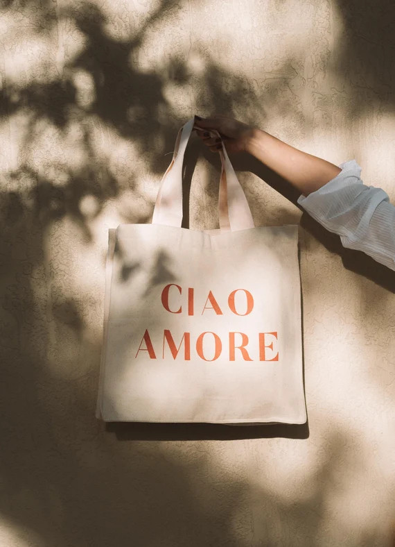 Ciao Amore Canvas Tote Bag, reusable grocery bag, bridesmaid gift, aesthetic tote, cute canvas to... | Etsy (US)