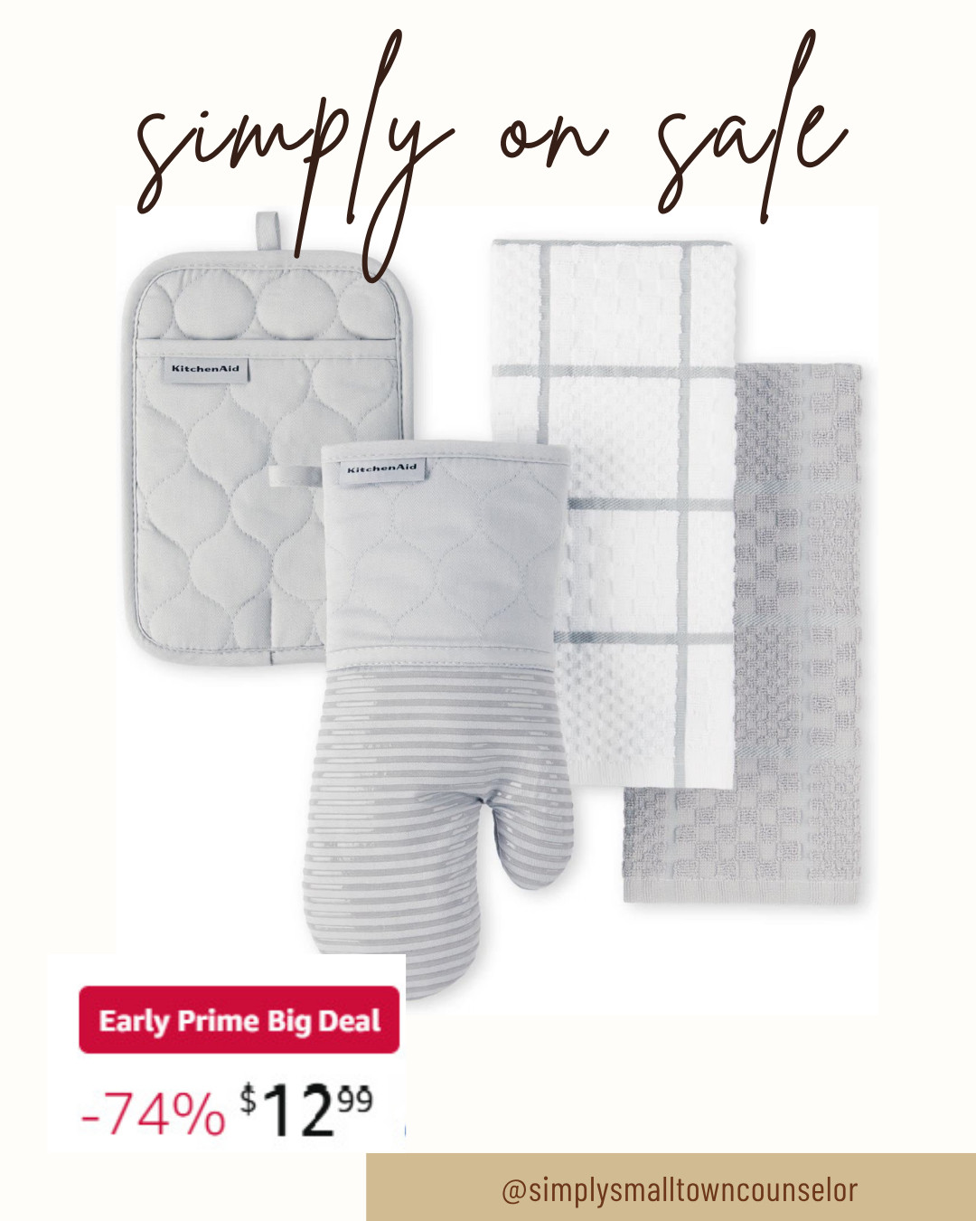 Simply on Sale 🤍 This KitchenAid kitchen set is an Early Prime Big Deal—**74% off and just $12.99!** It comes with an oven mitt, pot holder, and kitchen towels in a pretty neutral color. Such a good find for a kitchen refresh or a gift! 🛒 

 #LTKSaleAlert