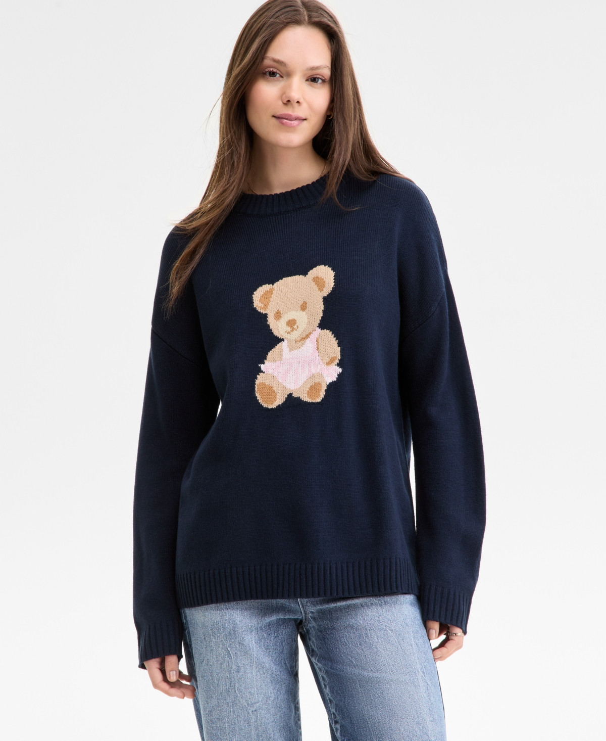 Just Polly Juniors' Teddy Bear Tunic Sweater - Navy Blazer | Macy's