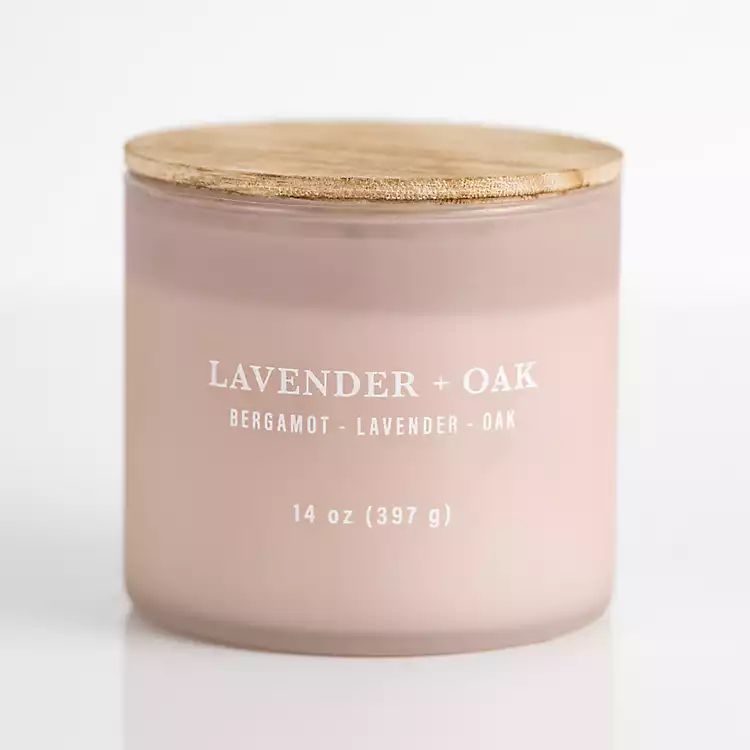 New! Light Purple Lavender & Oak Tripe Wick Jar Candle | Kirkland's Home