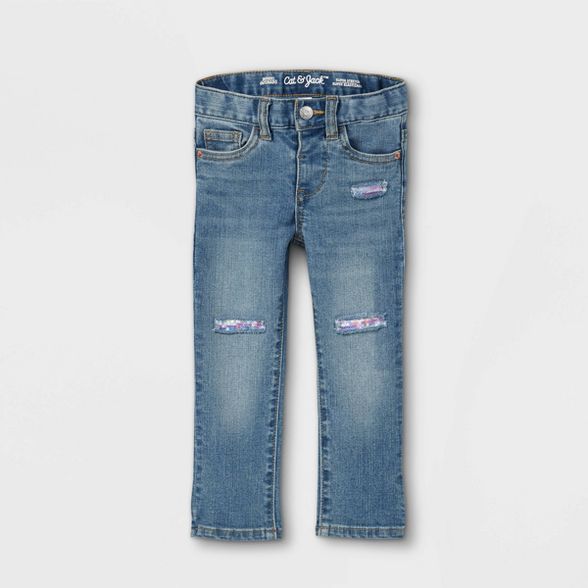 Toddler Girls' Sequin Patch Skinny Jeans - Cat & Jack™ Light Blue | Target