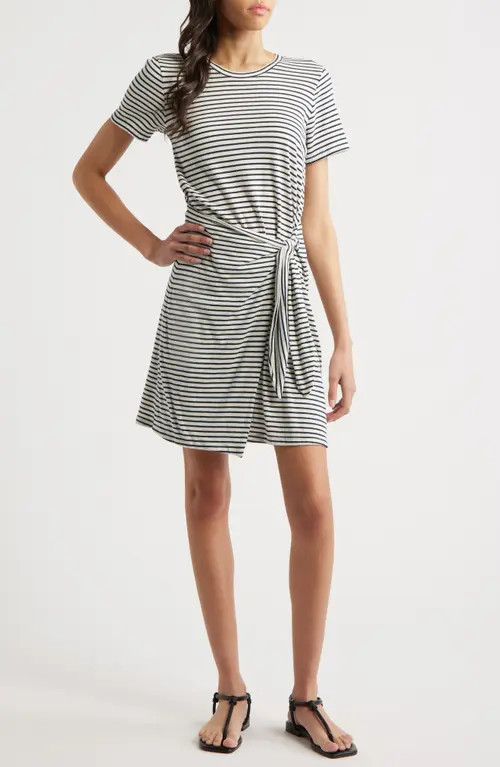 Rails Edie Stripe Tie Waist T-Shirt Dress in Ivory Navy Micro Stripe at Nordstrom, Size Small | Nordstrom