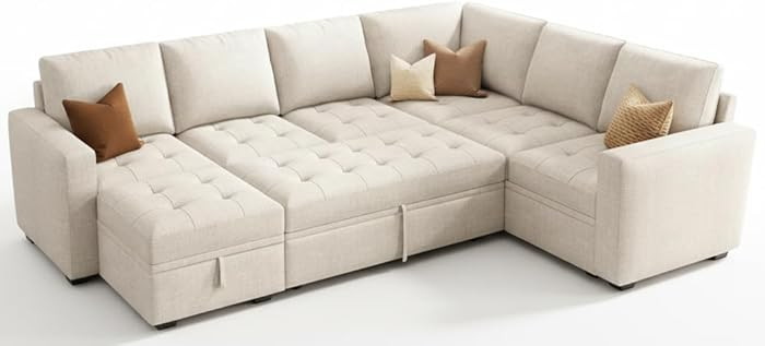HONBAY Sectional Sleeper Sofa Couch with Pull Out Bed, Convertible L Shaped Couch with Storage, S... | Amazon (US)