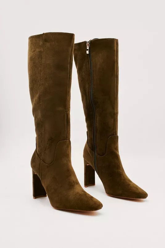 Knee High Faux Suede Block Heel Boots | Nasty Gal (US)