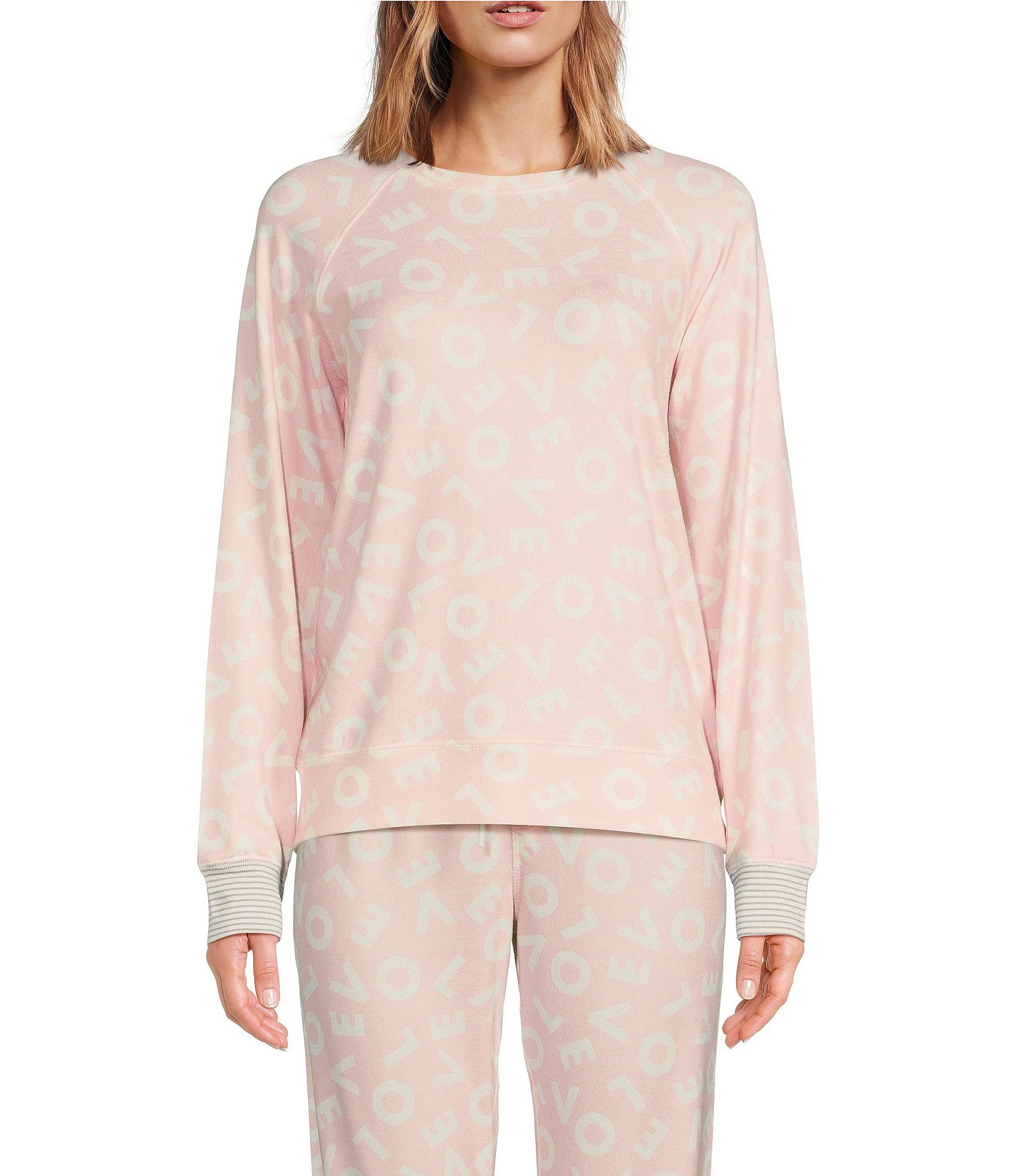 Long Sleeve Peachy Knit Love Print Coordinating Sleep Top | Dillard's