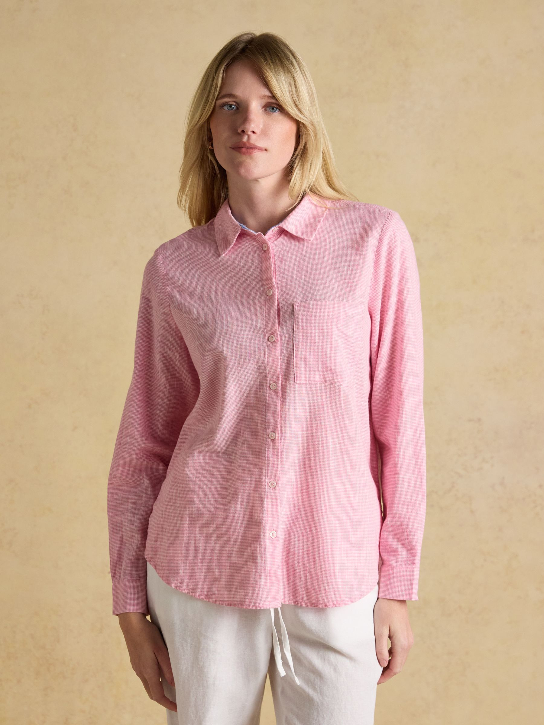 Ida Light Pink Long Sleeve Cotton Shirt | Joules | Joules