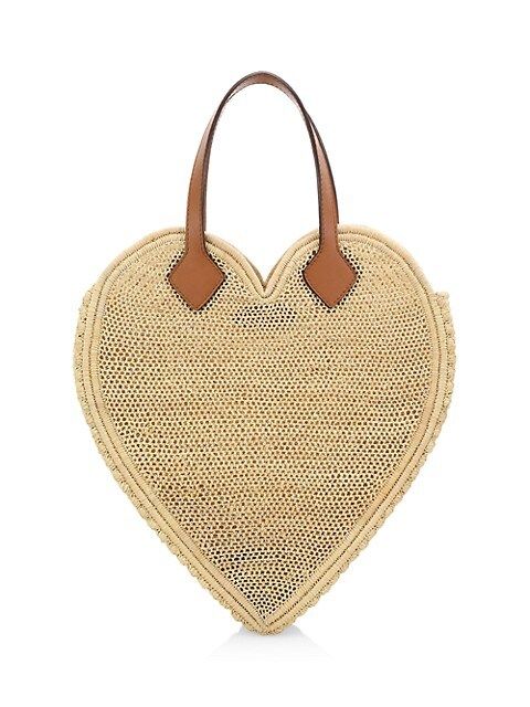 The Big Heart Leather-Trimmed Raffia Tote | Saks Fifth Avenue