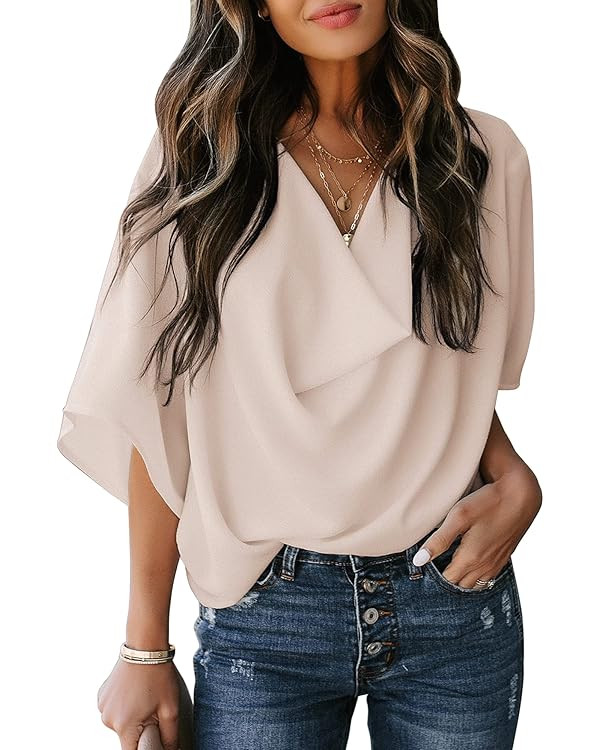 Dokotoo Womens Blouses and Tops Short Sleeve Chiffon Shirts and Tops | Amazon (US)