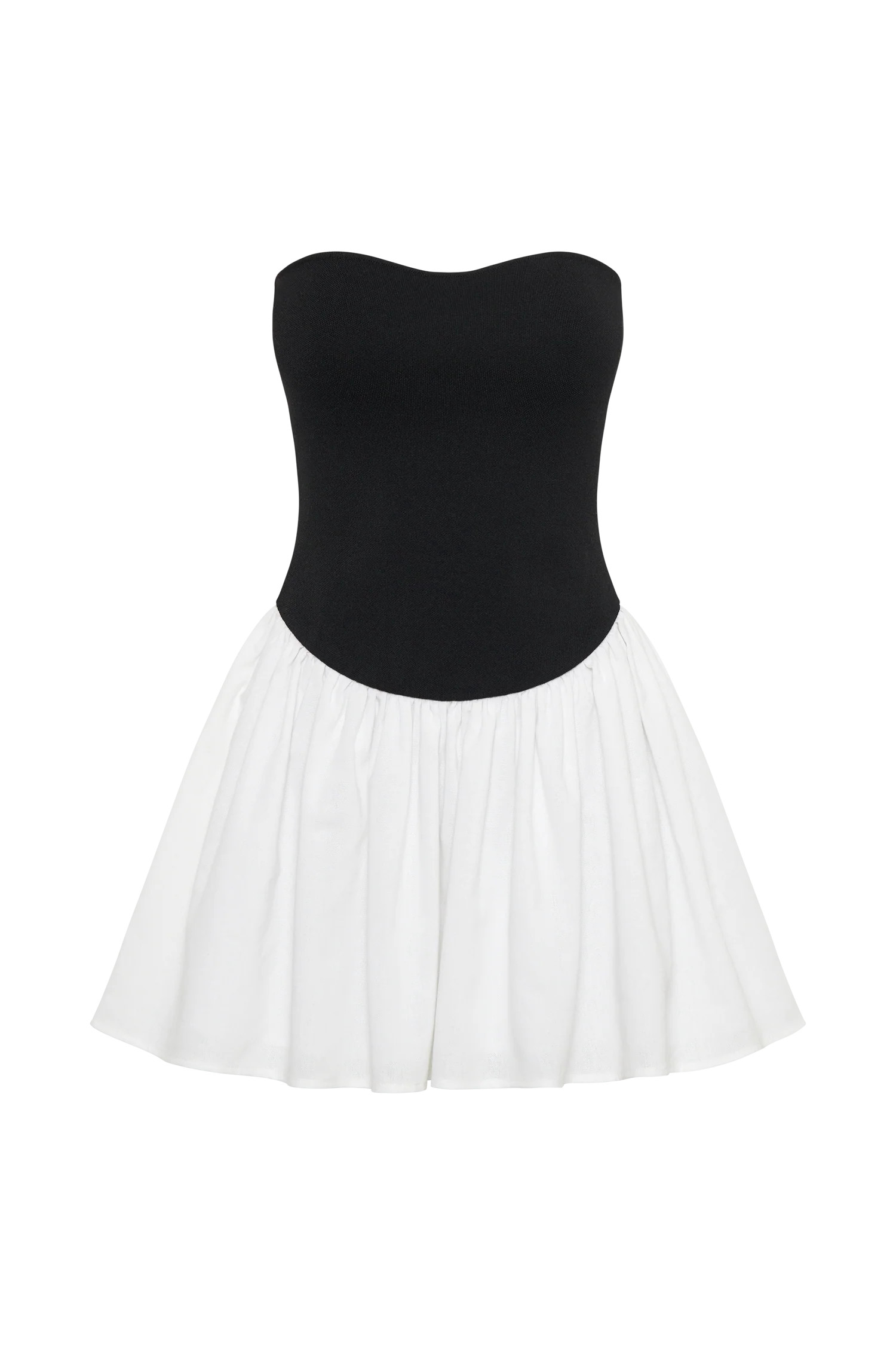 Knit And Linen Mini Dress - Black/White | MESHKI US