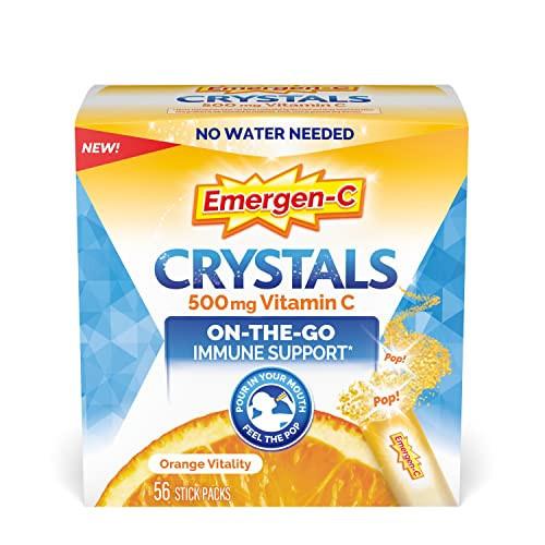 Emergen-C Crystals, On-the-Go Emergen-C Immune Support Supplement with Vitamin C, B Vitamins, Zinc and Manganese, Orange Vitality - 56 Stick Packs | Amazon (US)