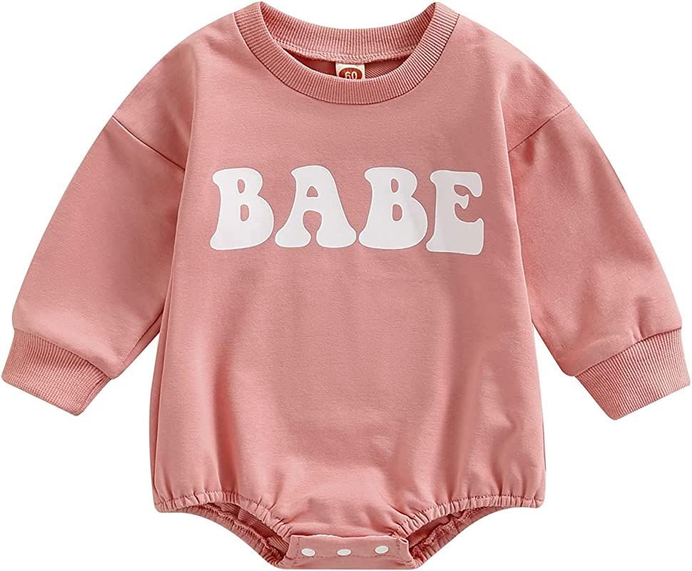 Newborn Baby Girls Boys Clothes BABE Solid Color Sweatshirt Romper Long Sleeve Crewneck Bodysuit ... | Amazon (US)