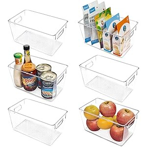 Vtopmart Clear Plastic Pantry Organizer Bins, 6 PCS Food Storage Bins with Handle for Refrigerato... | Amazon (US)