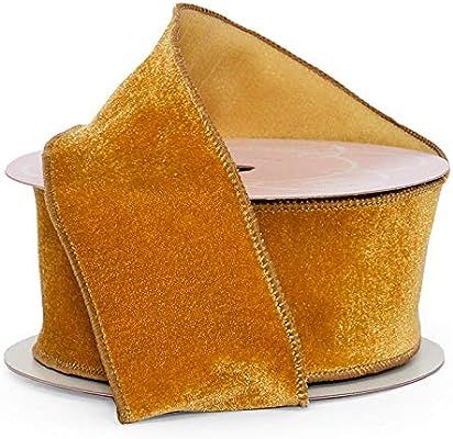 Velvet Wired Ribbon - 2-1/2" X 10 Yd - Gold | Amazon (US)