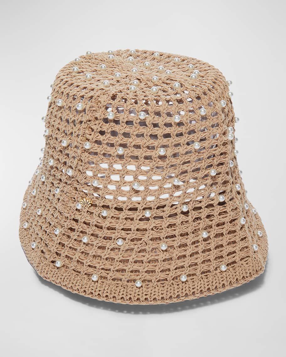 Lele Sadoughi Open Weave Pearly Raffia Bucket Hat | Neiman Marcus