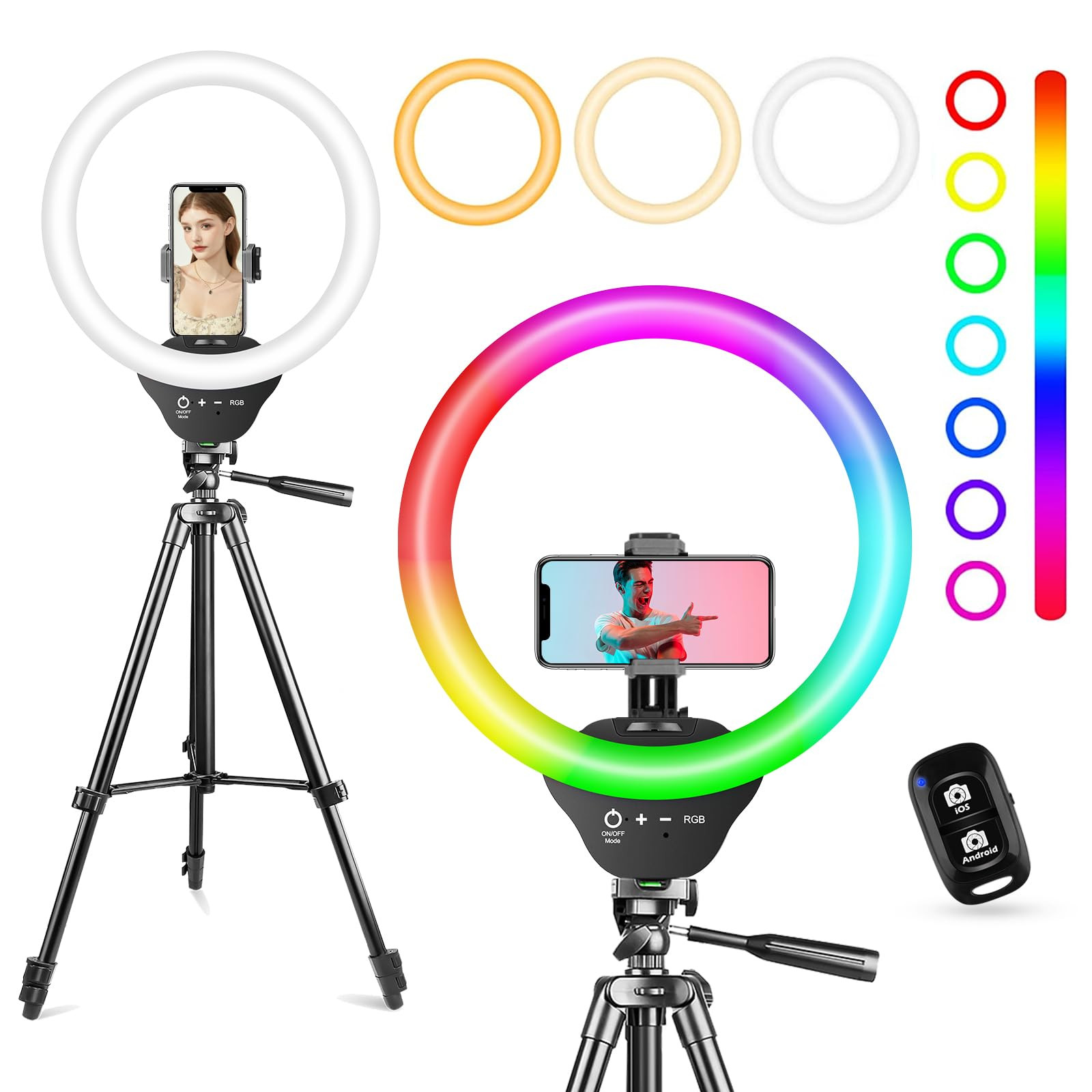 Sensyne 10'' RGB Ring Light with 50'' Extendable Tripod Stand, Circle Lights with Phone Holder fo... | Amazon (US)