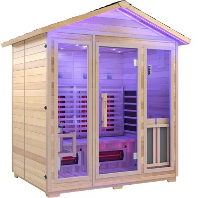 3-4 Person Outdoor Red Cedar And Hemlock Cabin Sauna With Far Infrared, 6Kw TOULE Rock Heater, And Touch Pad Controller | Wayfair North America