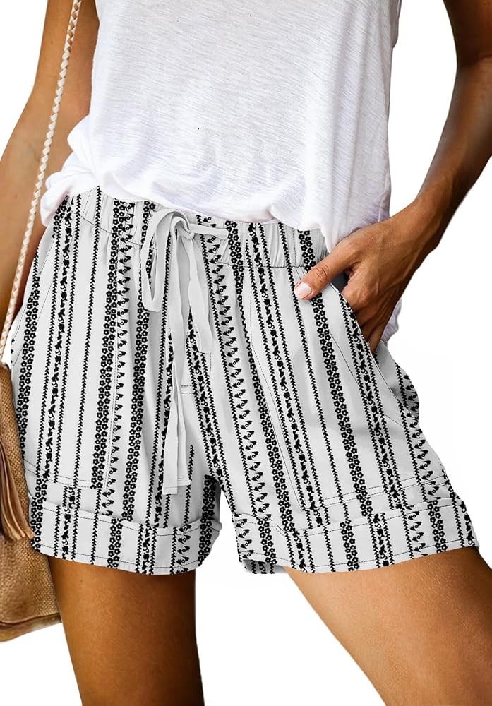 ONLYSHE Womens Casual Drawstring Shorts Summer Elastic Waist Shorts Pocketed Pants | Amazon (US)