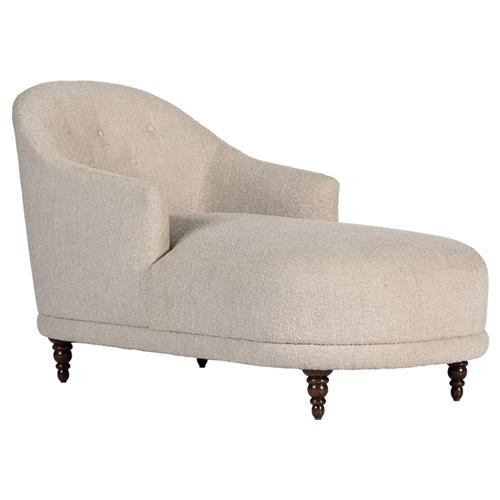 Margaret French Country Beige Performance Dark Brown Wood Chaise Lounge | Kathy Kuo Home