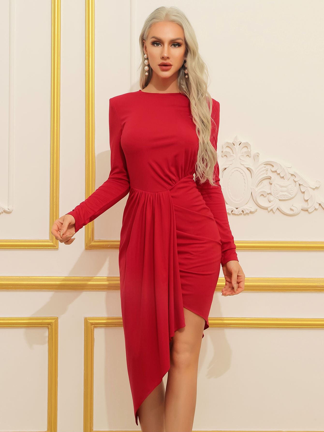 Asymmetrical Wrap Hem Fitted Dress | SHEIN