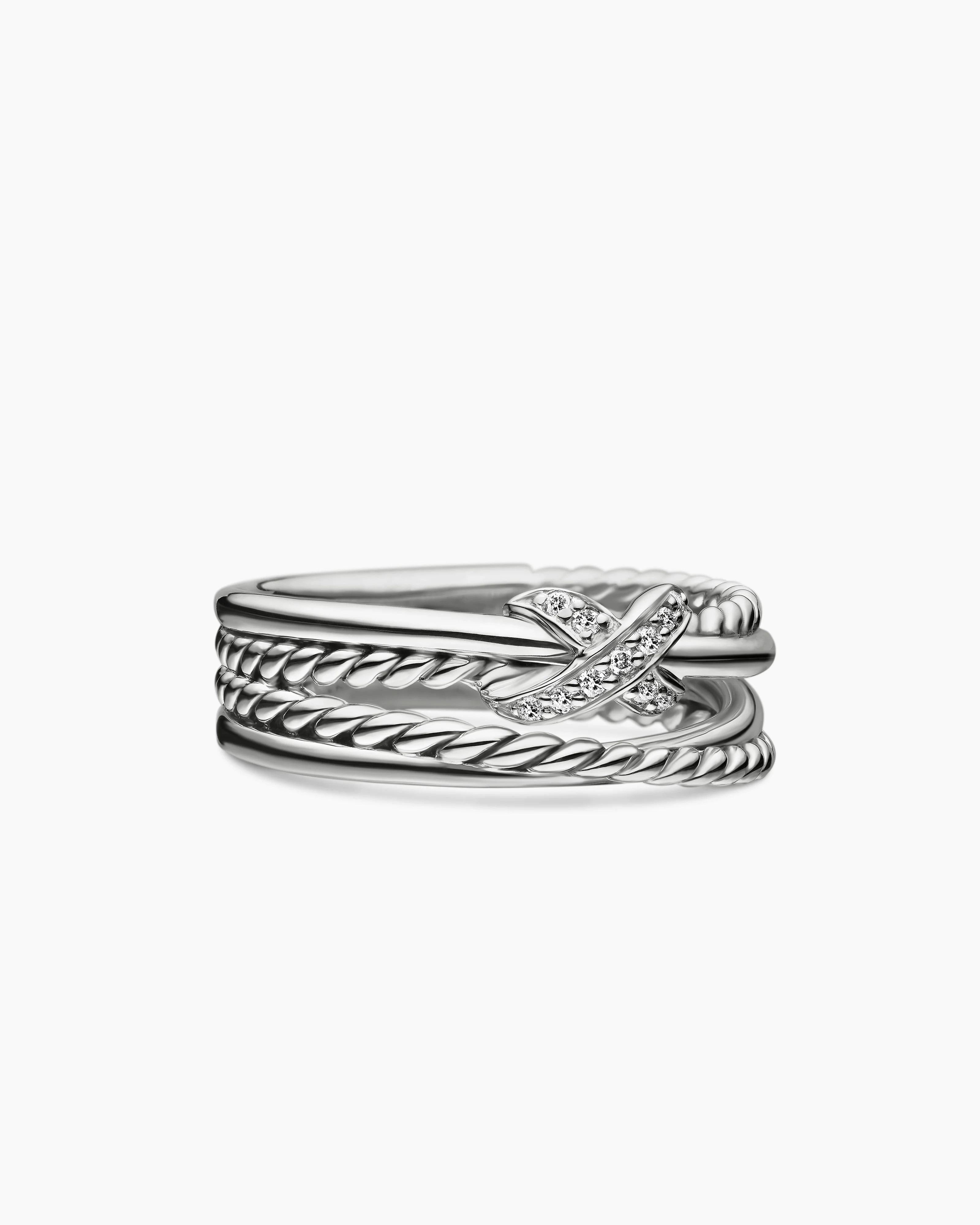 David Yurman | X Crossover Band Ring in Sterling Silver with Diamonds, 6mm | David Yurman