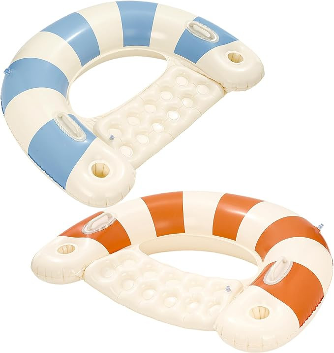 2 Pack Pool Chairs with Cup Holders-Inflatable Pool Floats for Adult,Blow up Floats Chair,Striped... | Amazon (US)