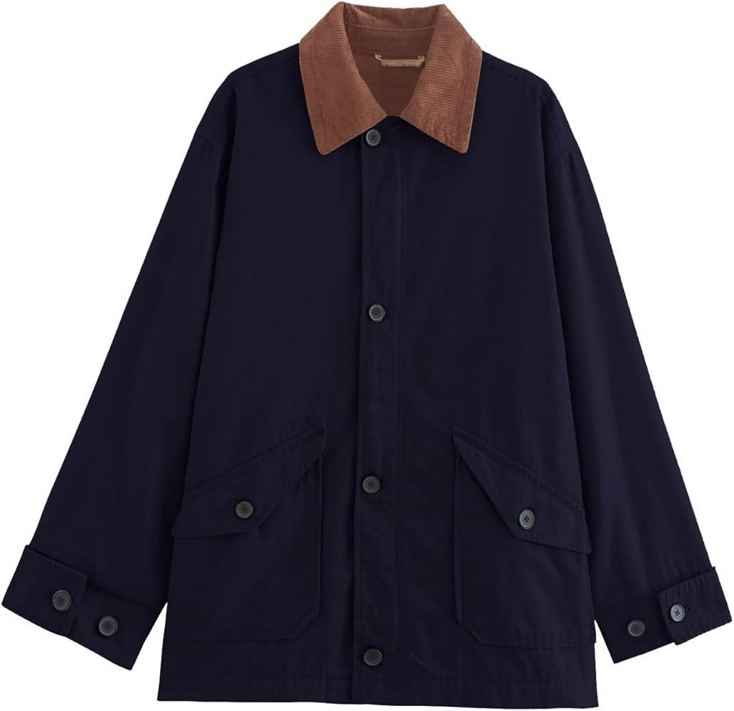 Womens Oversized Barn Jacket Button Down Canvas Jacket Corduroy Lapel Collar Fall Fashion 2025 Tr... | Amazon (US)
