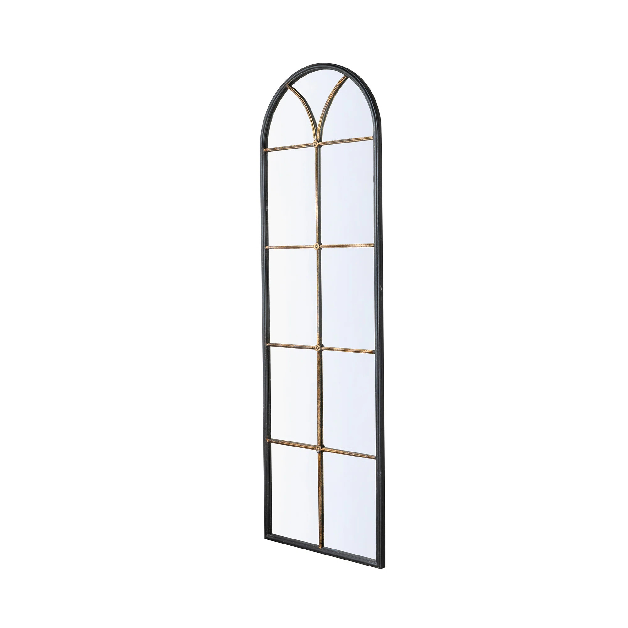 Arched Wall Mirror with Black and Gold Windowpane Design | Wayfair North America