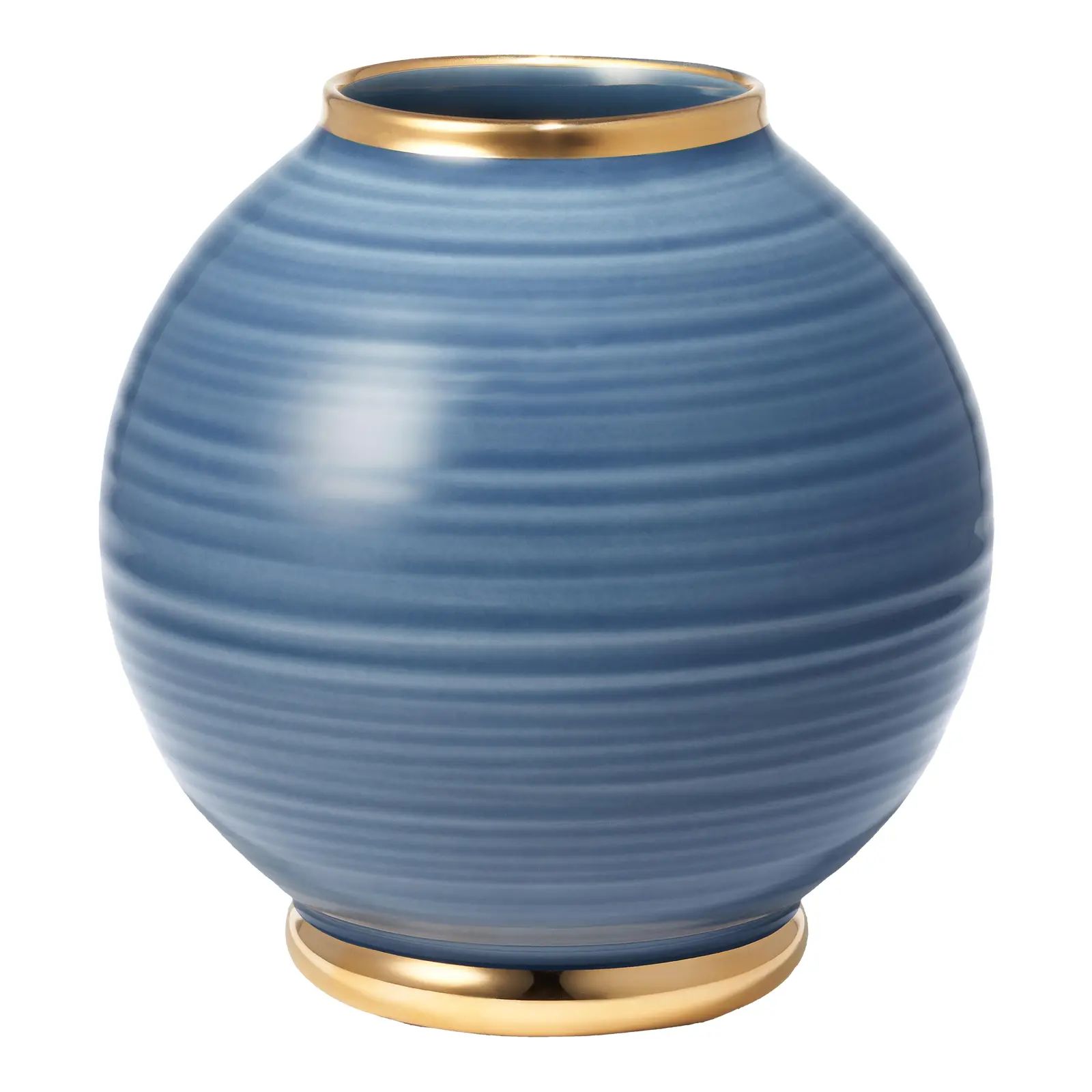 AERIN Ribbed Marion Round Vase, Baltic Blue | Chairish