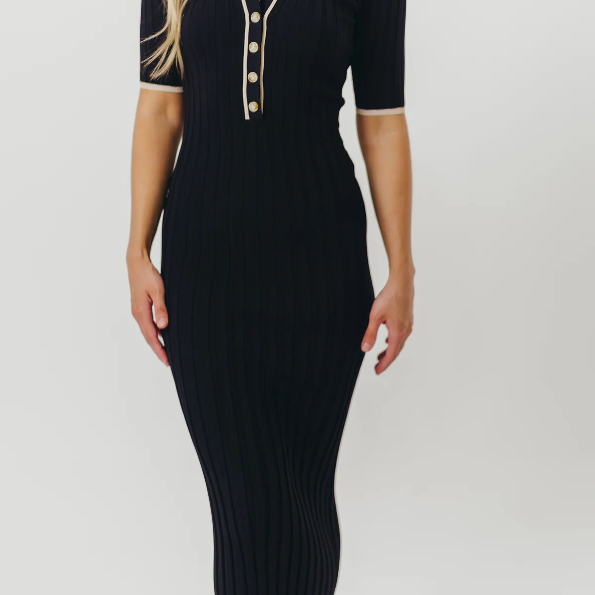 Addie Ribbed Button-Down Maxi Dress in Black - Nursing and Bump Friend | Worth Collective