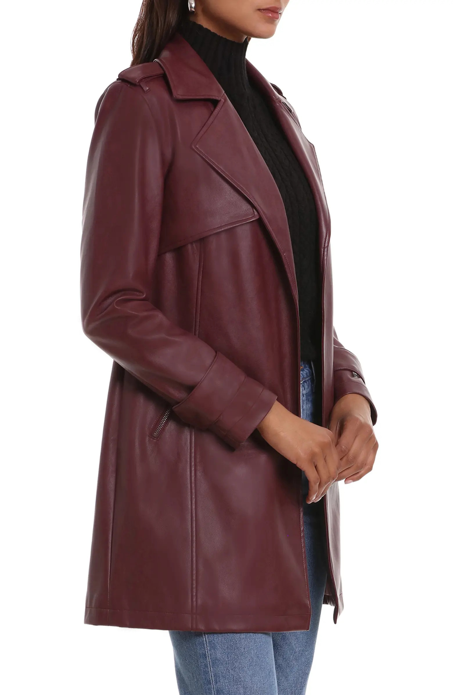Open Front Faux Leather Trench Coat | Nordstrom Rack