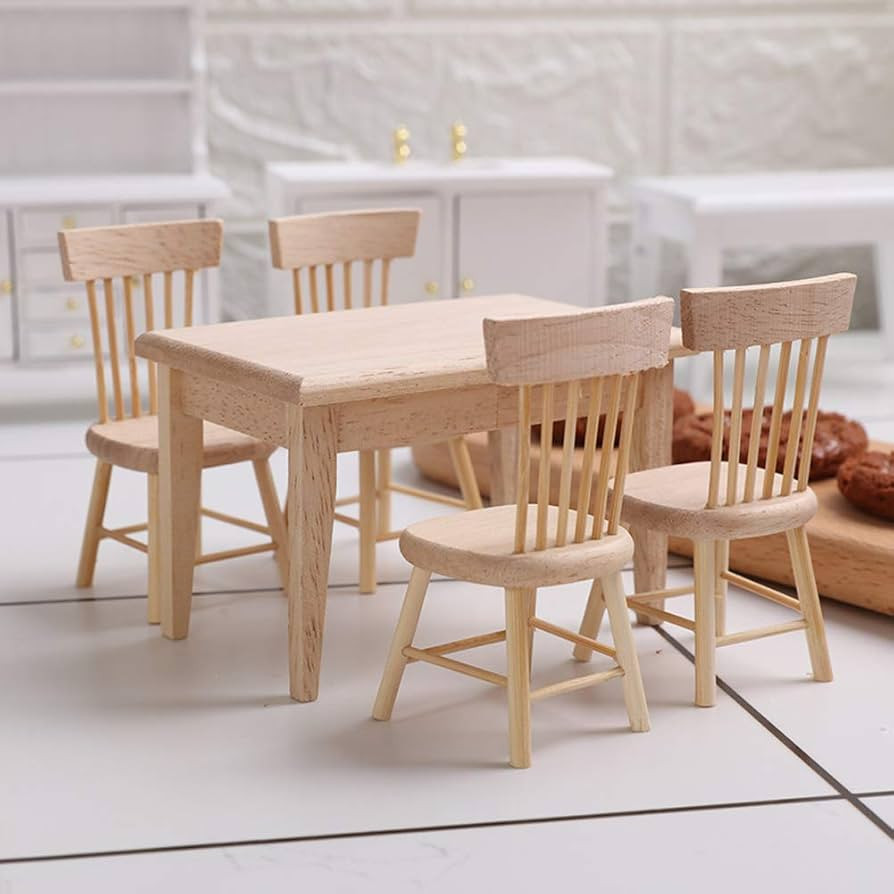 Z MAYABBO Wooden Dollhouse Furniture of Table & Chair, Miniature Dollhouse Accessories of Dining ... | Amazon (US)