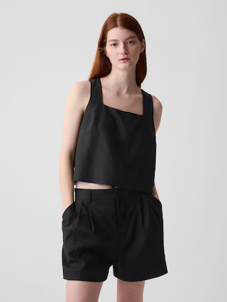 Linen-Blend Button-Back Cropped Tank Top | Gap (US)