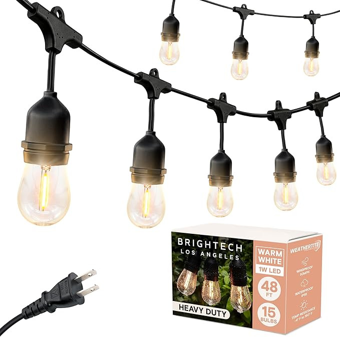 Brightech Ambience Pro LED String Lights - 48 Ft Commercial Grade Patio Lights Outdoor Waterproof... | Amazon (US)