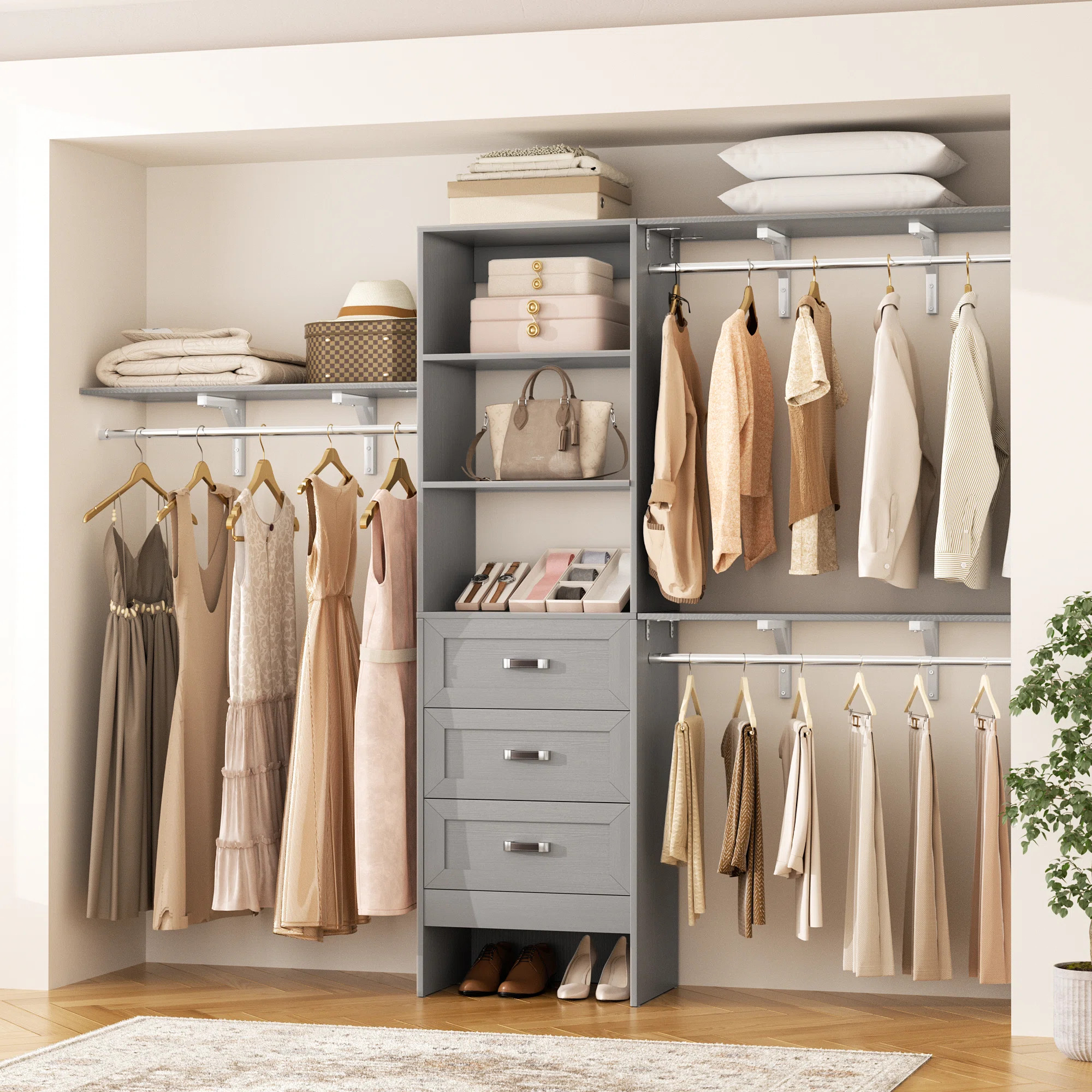 20'' - 96'' W Closet System With Wooden Drawers(cut To Fit) | Wayfair North America