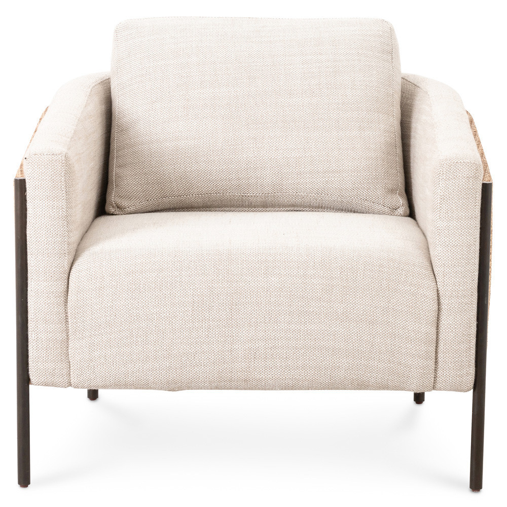 Cyrille Coastal Beach Beige Performance Natural Rattan Barrel Arm Chair | Kathy Kuo Home