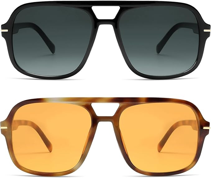 Retro Trendy Square Aviator Sunglasses Womens Mens 70s Classic Vintage Oversized Sun Glasses AR82... | Amazon (US)