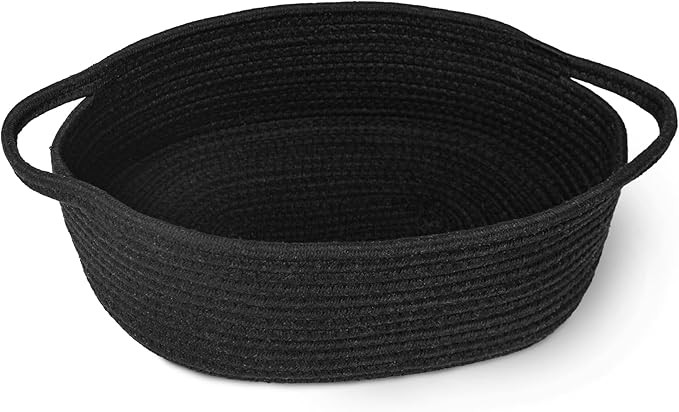 Black Woven Basket, 13” x 9” x 5” Cute Dog Toy Basket, Soft Cotton Rope Storage Box, Cat To... | Amazon (US)