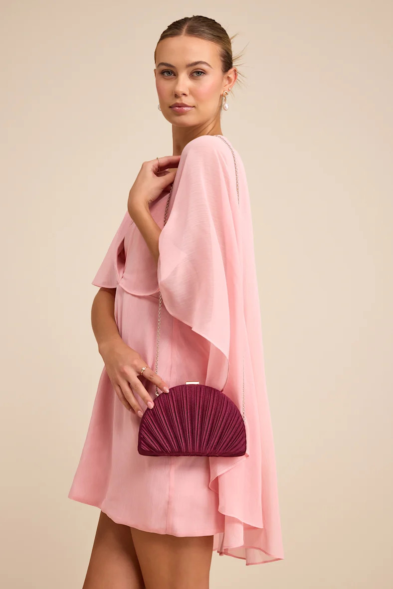 Pleat Perfection Burgundy Satin Pleated Hard Clutch | Lulus