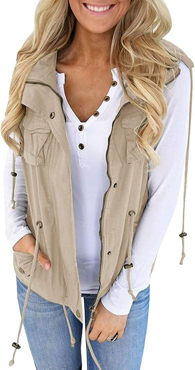 Tutorutor Womens Military Safari Camo Vest Utility Lightweight Sleeveless Hooded Drawstring Jacke... | Amazon (US)