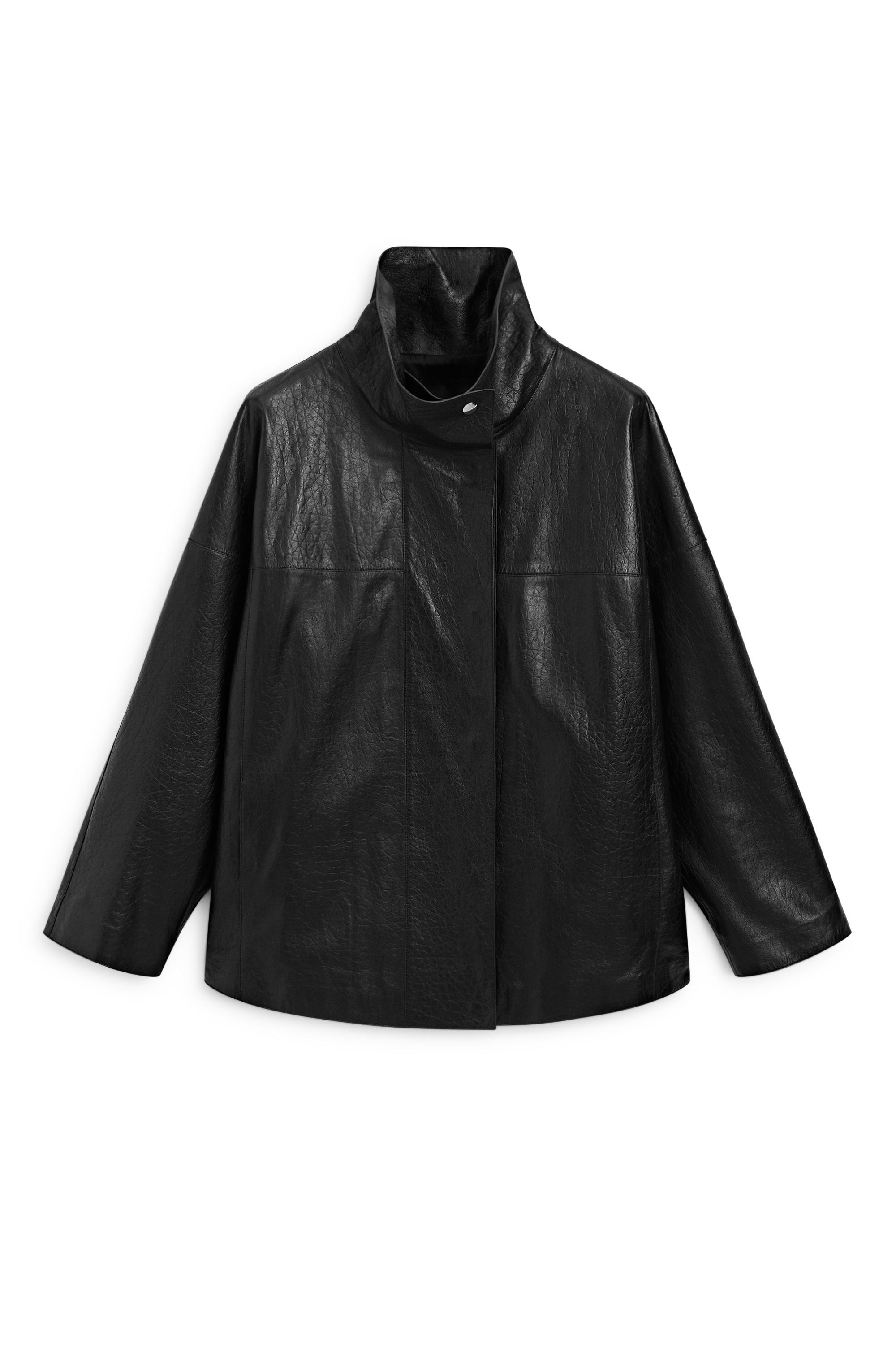 High-neck leather jacket - BLACK | Massimo Dutti UK
