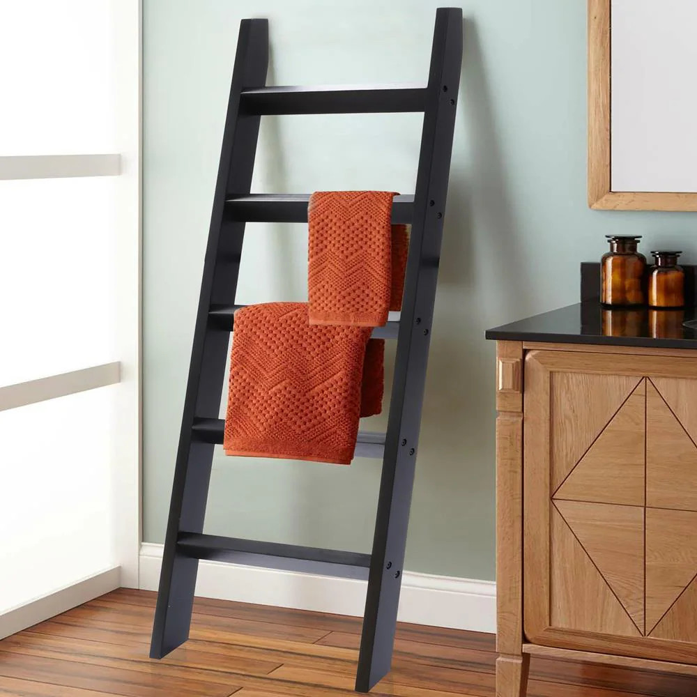 LuxenHome Black Fir Leaning Blanket Ladder | WHD1719 | Lowe's