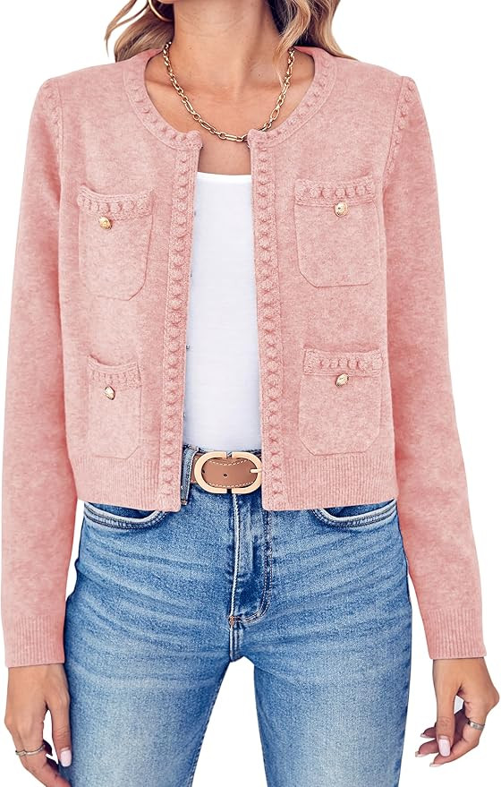 Esobo Womens Knit Cardigan Sweaters Open Front Long Sleeve Cropped Trendy Jacket Outerwear | Amazon (US)