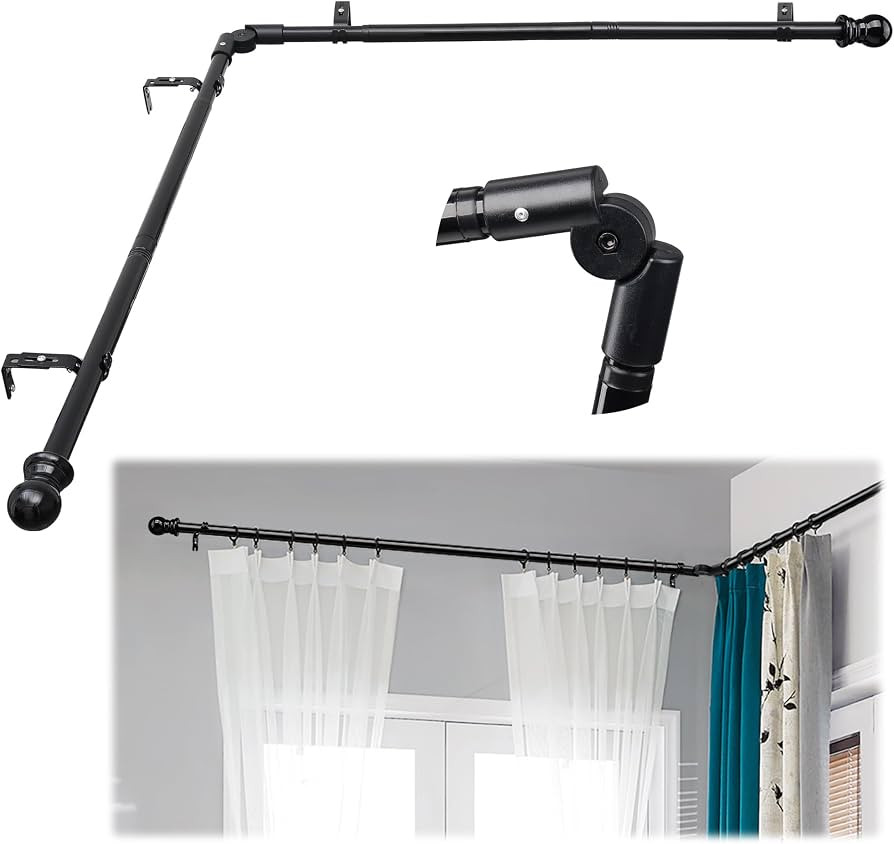 Corner Curtain Rod for Windows 30 to 136 Inches, L-shaped Curved Heavy Duty Corner Window Curtain... | Amazon (US)