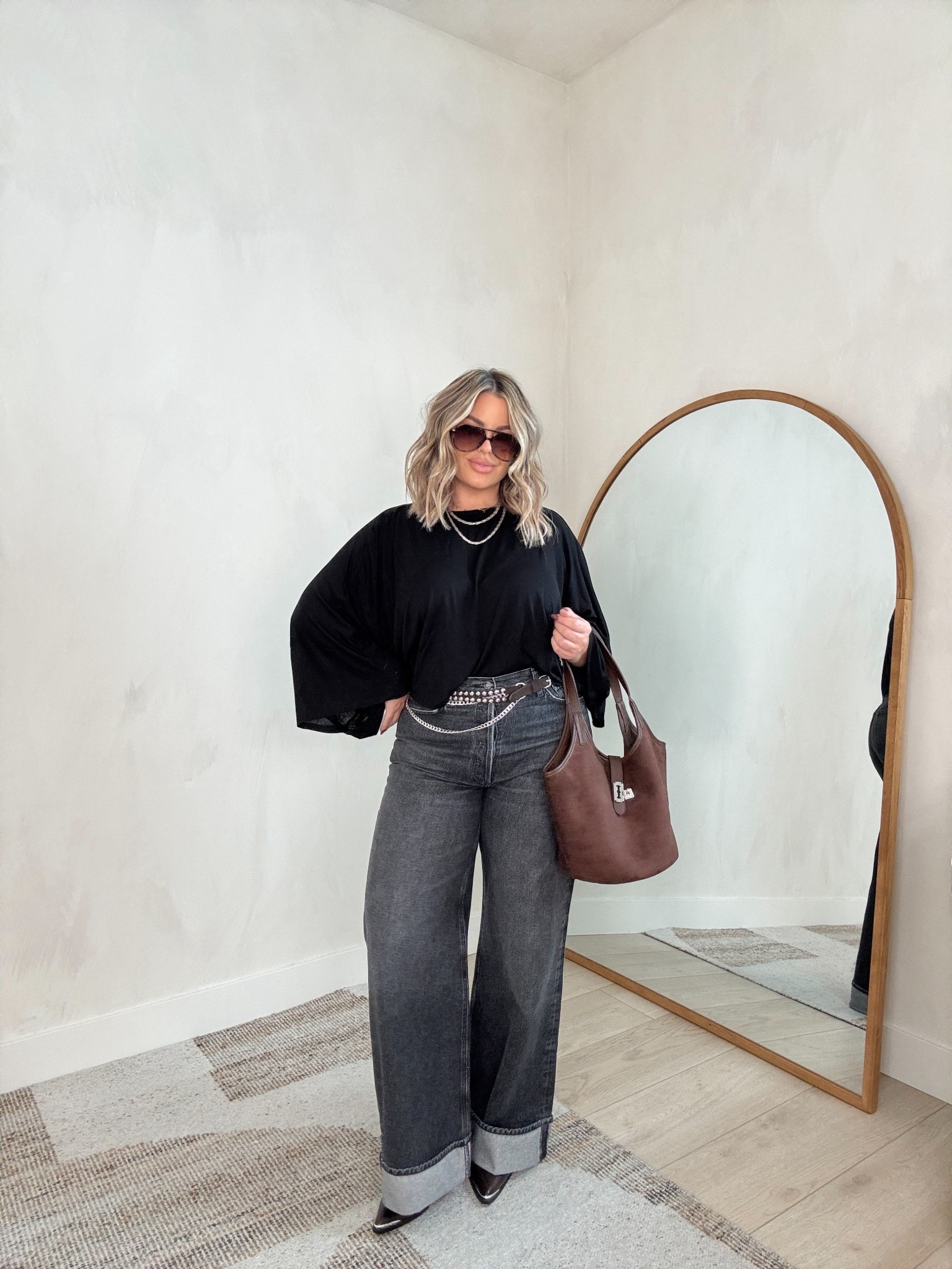 Top L 
Jeans 31 
Belt I got the larger size 
Use code shayna10 on necklaces to save $ 
#zara #walmart #agolde #widelegdenim 

#LTKFindsUnder100 #LTKMidsize #LTKFindsUnder50