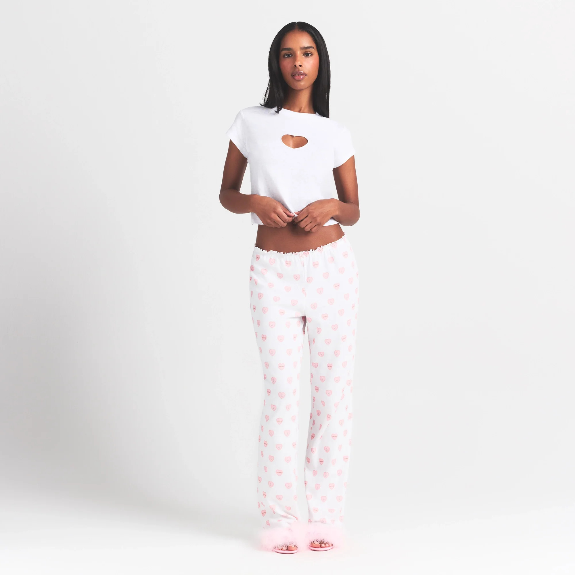 SKIMS Straight Leg Pants | White | Small | Logo Pointelle | SKIMS (US)