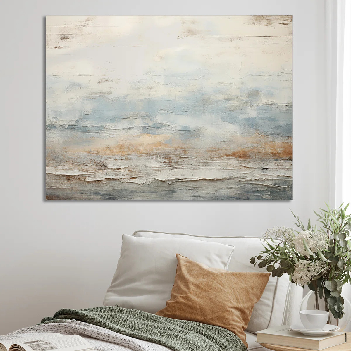 Beige Blue Ocean Storm - Abstract Shapes Canvas Print Wall Art | Wayfair North America
